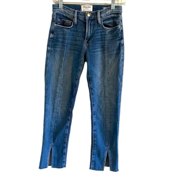 Frame Le Nouveau Straight Jeans Front Women’s Size 25  Split‎ Mid Rise Cropped - Picture 2 of 10